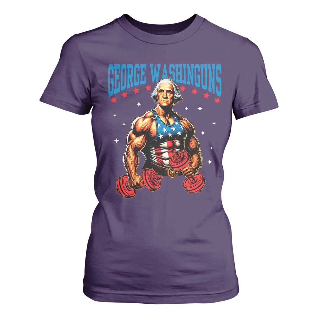 Funny George Washington Gym T Shirt For Women Muscular Flex Workout 4th of July TS10 Purple Print Your Wear