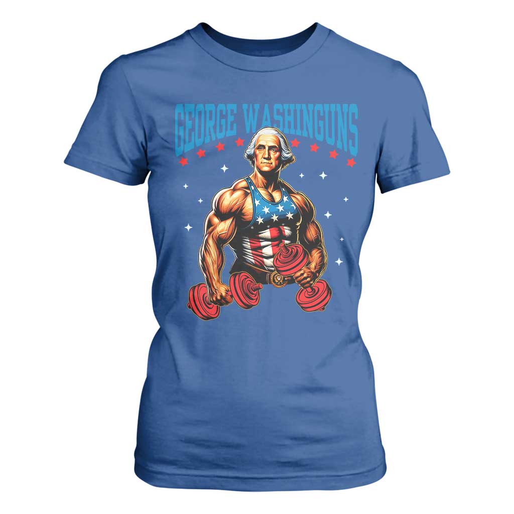 Funny George Washington Gym T Shirt For Women Muscular Flex Workout 4th of July TS10 Royal Blue Print Your Wear