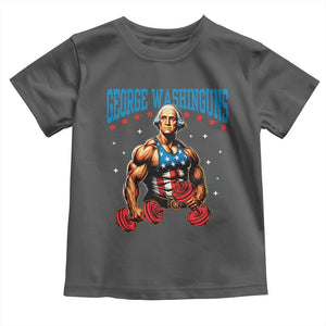 Funny George Washington Gym Toddler T Shirt Muscular Flex Workout 4th of July TS10 Dark Heather Print Your Wear