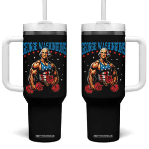 Funny George Washington Gym Tumbler With Handle Muscular Flex Workout 4th of July TS10 One Size: 40 oz Black Print Your Wear