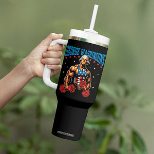 Funny George Washington Gym Tumbler With Handle Muscular Flex Workout 4th of July TS10 Print Your Wear