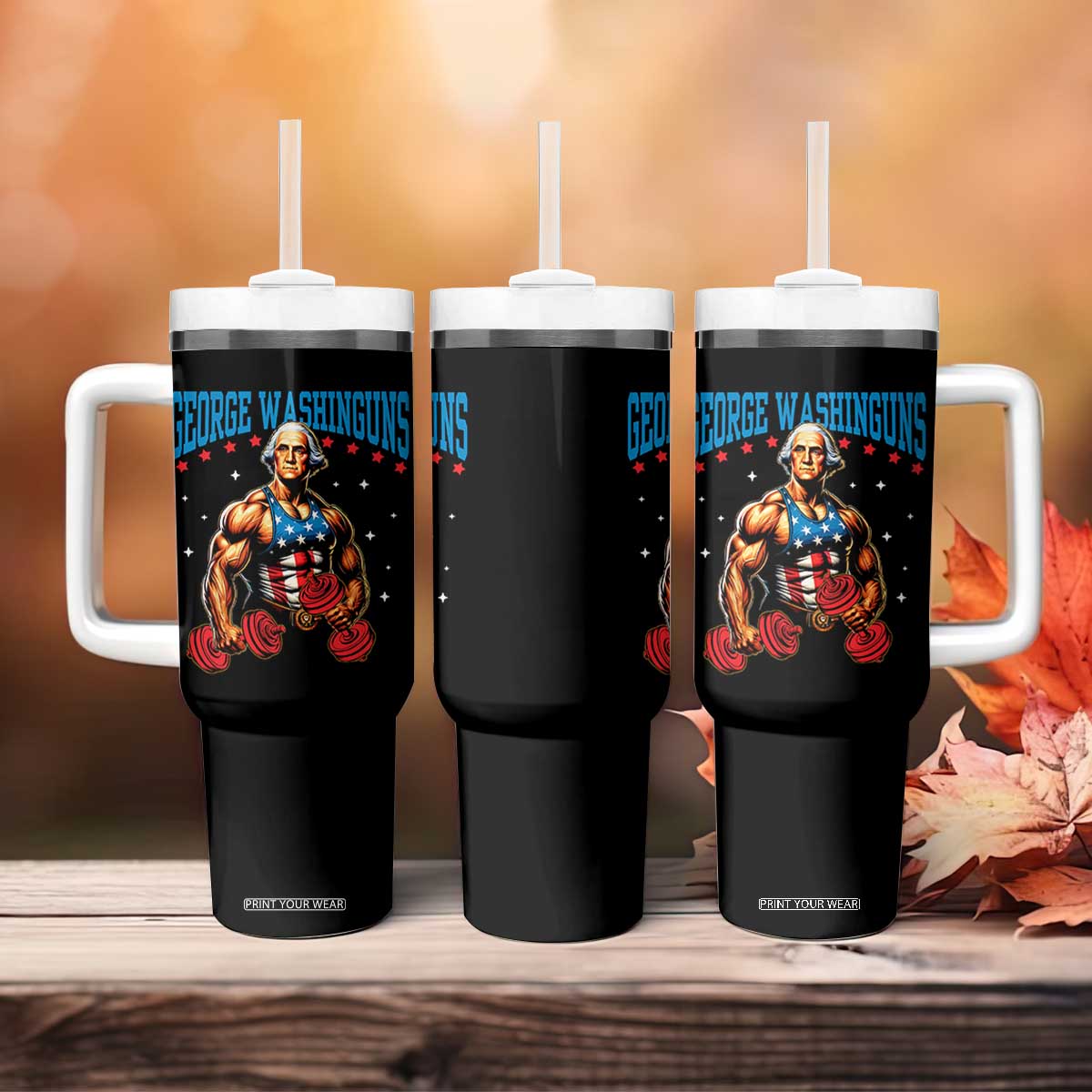 Funny George Washington Gym Tumbler With Handle Muscular Flex Workout 4th of July TS10 Print Your Wear