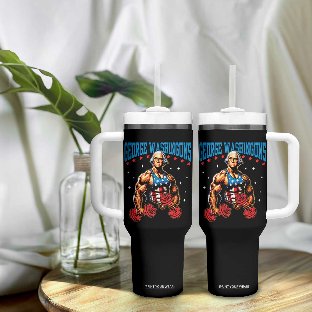 Funny George Washington Gym Tumbler With Handle Muscular Flex Workout 4th of July TS10 Print Your Wear