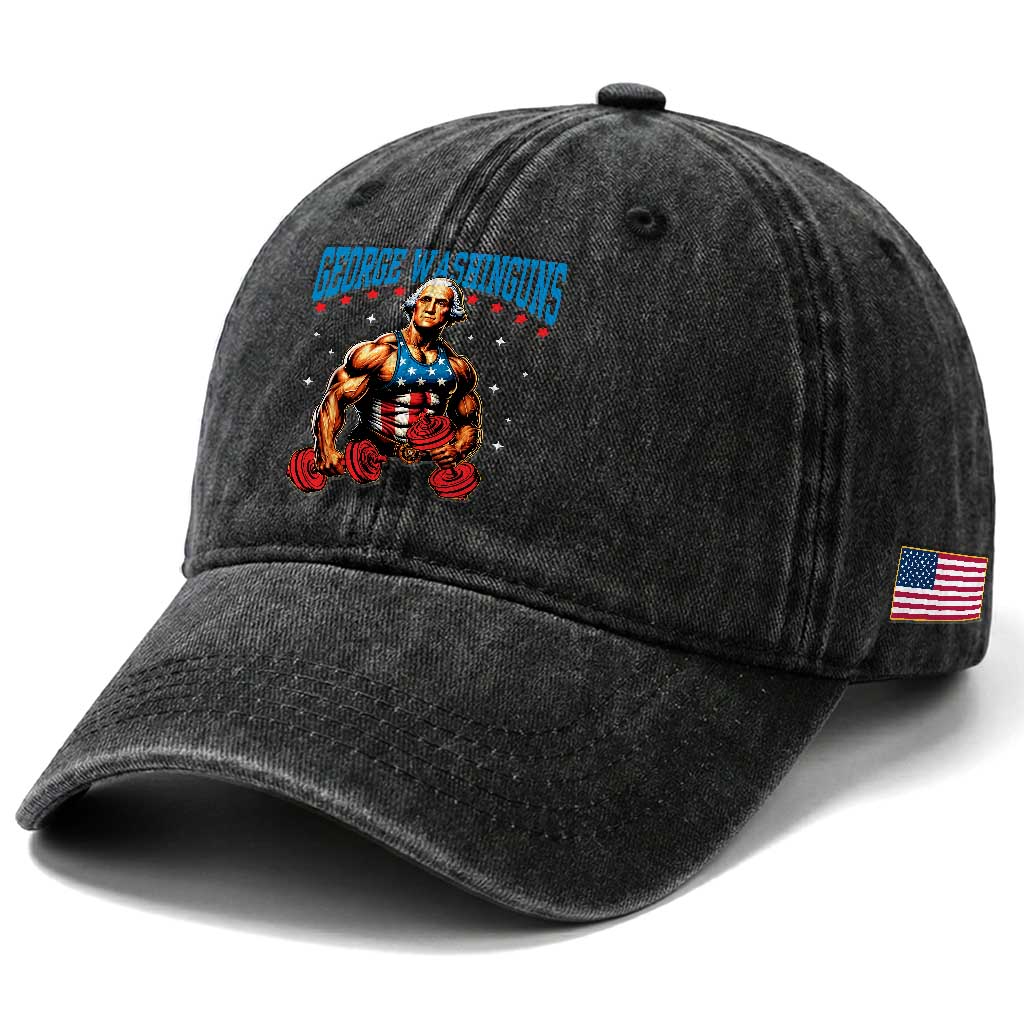 Funny George Washington Gym Washed Cotton Baseball Cap Muscular Flex Workout 4th of July TS10 Print Your Wear