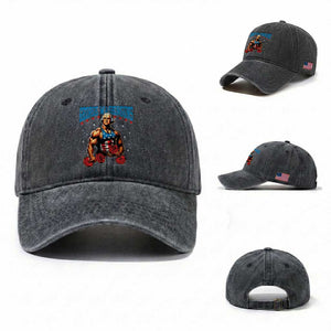 Funny George Washington Gym Washed Cotton Baseball Cap Muscular Flex Workout 4th of July TS10 Washed Cap Universal Fit Dark Gray Print Your Wear