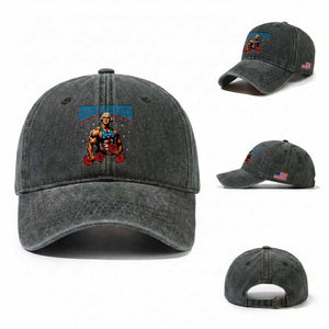 Funny George Washington Gym Washed Cotton Baseball Cap Muscular Flex Workout 4th of July TS10 Washed Cap Universal Fit Dark Green Print Your Wear