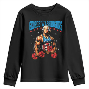 Funny George Washington Gym Youth Sweatshirt Muscular Flex Workout 4th of July TS10 Black Print Your Wear
