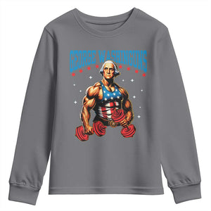 Funny George Washington Gym Youth Sweatshirt Muscular Flex Workout 4th of July TS10 Charcoal Print Your Wear