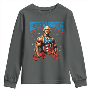 Funny George Washington Gym Youth Sweatshirt Muscular Flex Workout 4th of July TS10 Dark Heather Print Your Wear