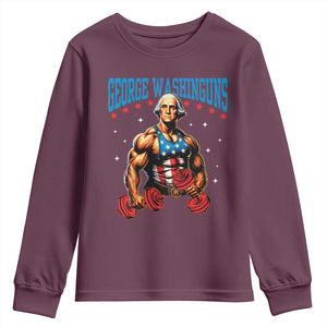 Funny George Washington Gym Youth Sweatshirt Muscular Flex Workout 4th of July TS10 Maroon Print Your Wear