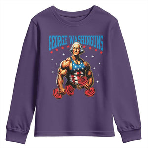 Funny George Washington Gym Youth Sweatshirt Muscular Flex Workout 4th of July TS10 Purple Print Your Wear