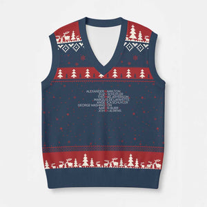 Hamilton Eliza Jefferson Angelica & Burr Names V-Neck Knit Sweater Vest TS10 Navy Red Print Your Wear