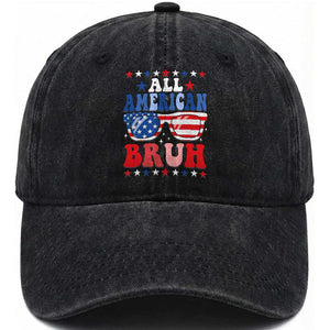 All American Bruh Patriotic 4th Of July Washed Cotton Baseball Cap USA Flag Sunglasses Teens Kids TS10 Washed Cap Universal Fit Black Print Your Wear