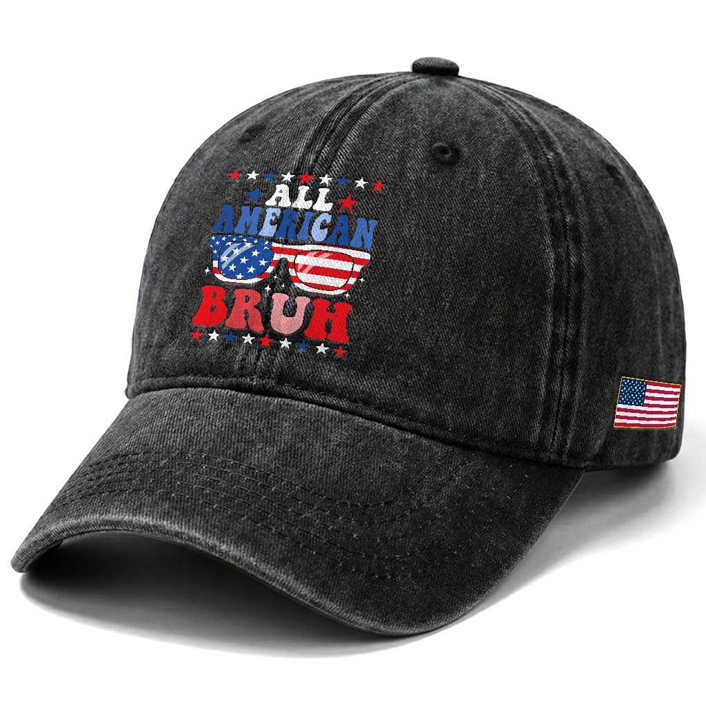 All American Bruh Patriotic 4th Of July Washed Cotton Baseball Cap USA Flag Sunglasses Teens Kids TS10 Print Your Wear