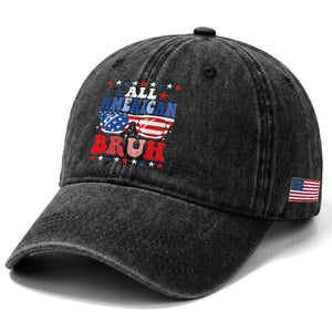 All American Bruh Patriotic 4th Of July Washed Cotton Baseball Cap USA Flag Sunglasses Teens Kids TS10 Print Your Wear