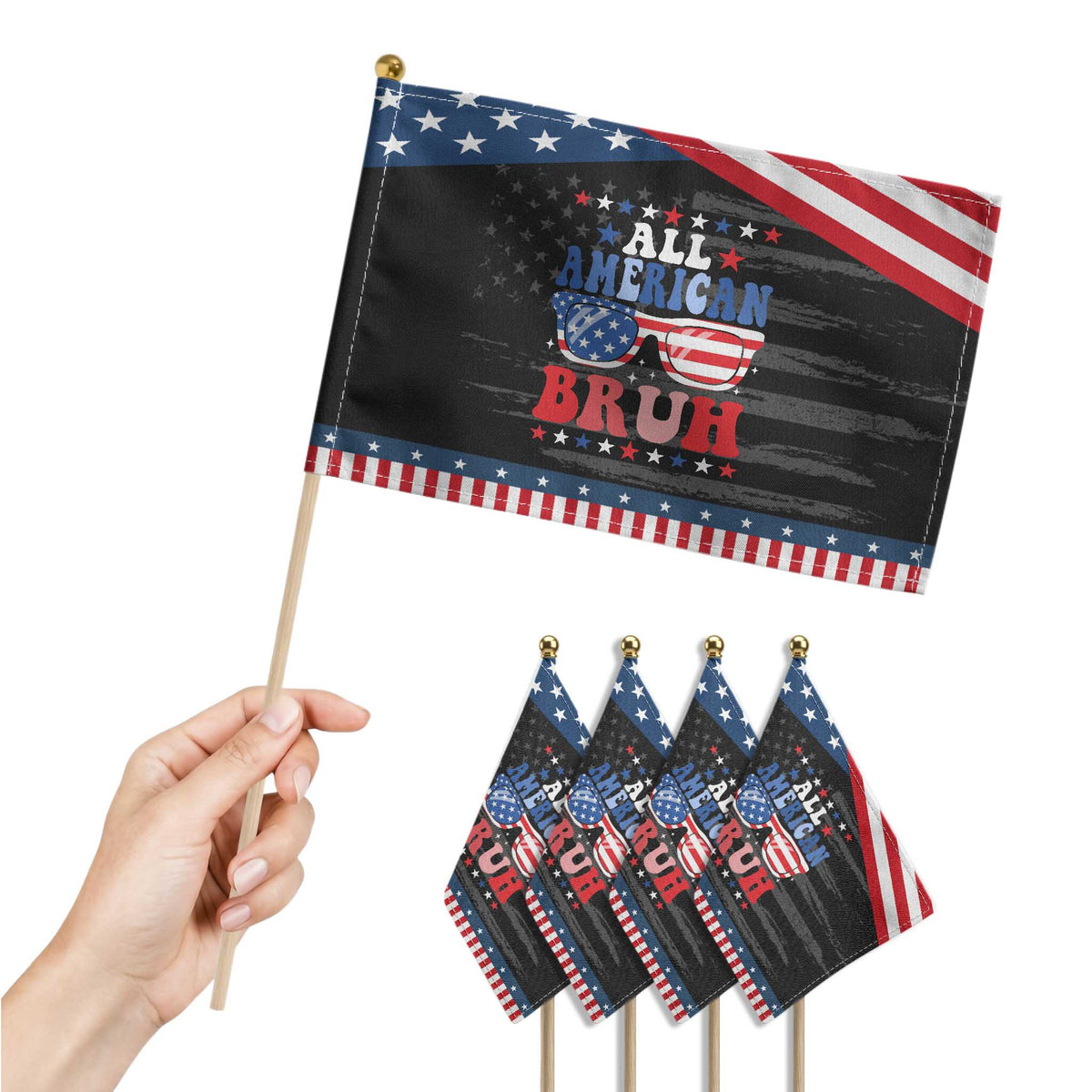 All American Bruh 4th Of July Patriotic Handheld Flag USA Flag Sunglasses Teens Kids TS10 Print Your Wear