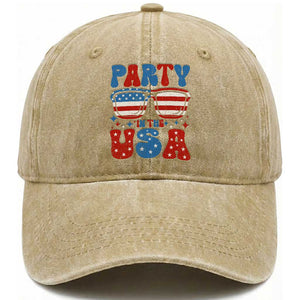 Party in The USA Washed Cotton Baseball Cap 4th of July Independence Day TS10 Washed Cap Universal Fit Khaki Print Your Wear