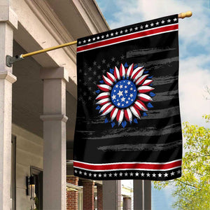 Sunflower American Flag Garden Flag Floral USA 4th of July Merica TS10 Distressed Black Red Print Your Wear