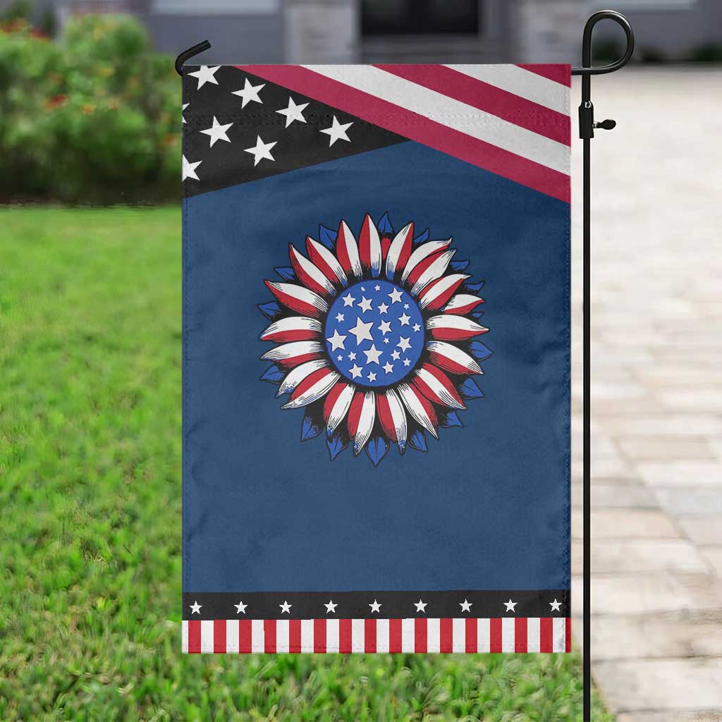 Sunflower American Flag Garden Flag Floral USA 4th of July Merica TS10 Classic Blue Black Print Your Wear
