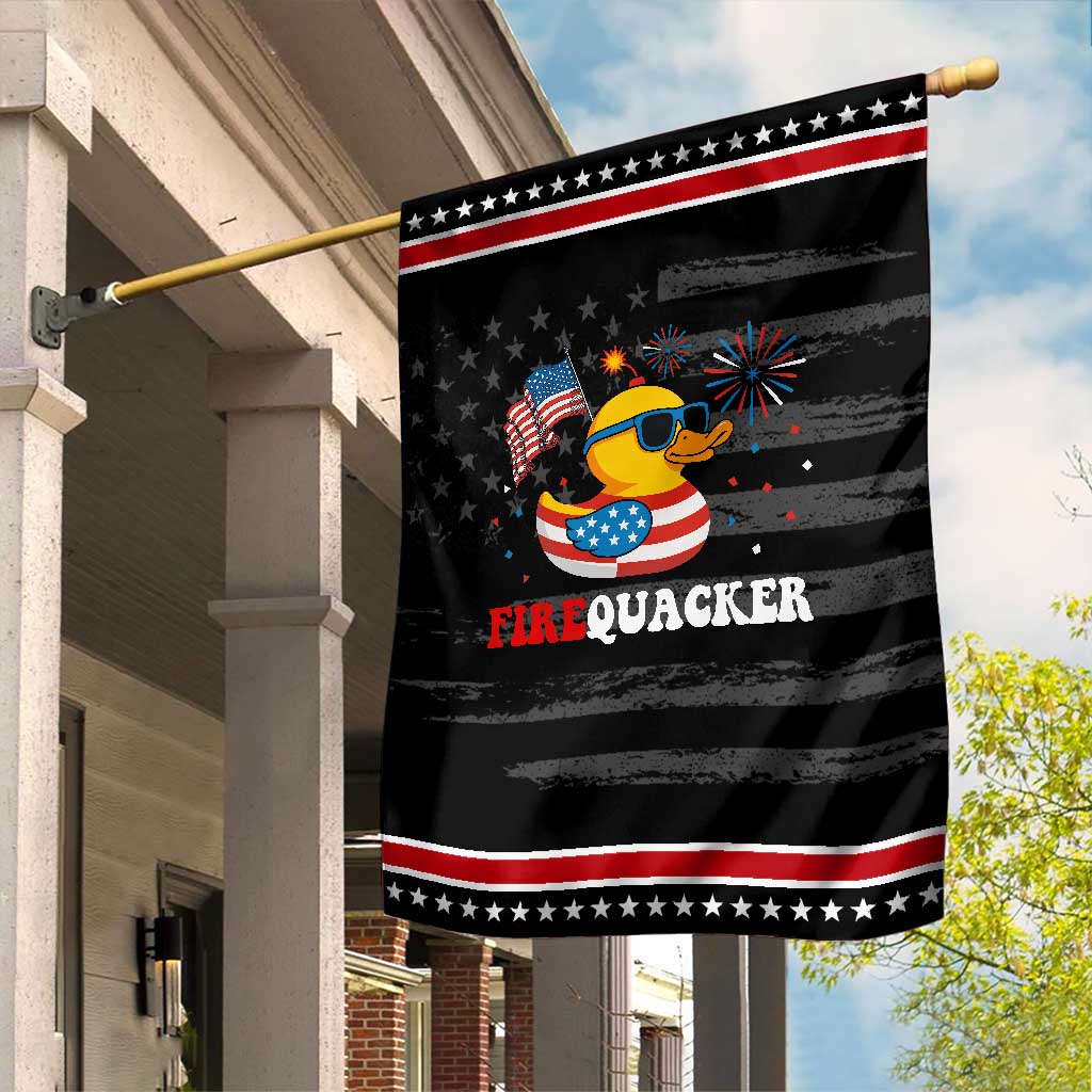 Funny July 4th Garden Flag Patriotic Duck Firequacker American Flag TS10 Distressed Black Red Print Your Wear