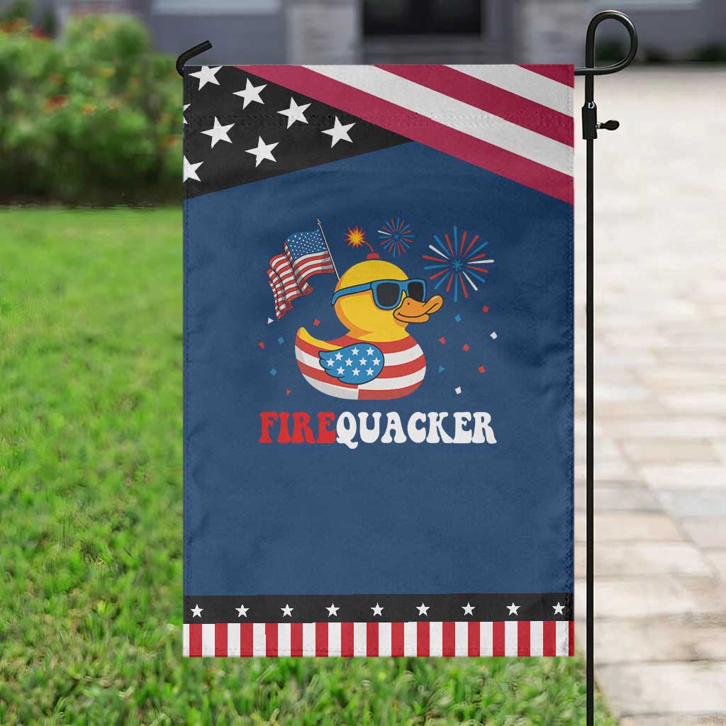 Funny July 4th Garden Flag Patriotic Duck Firequacker American Flag TS10 Classic Blue Black Print Your Wear