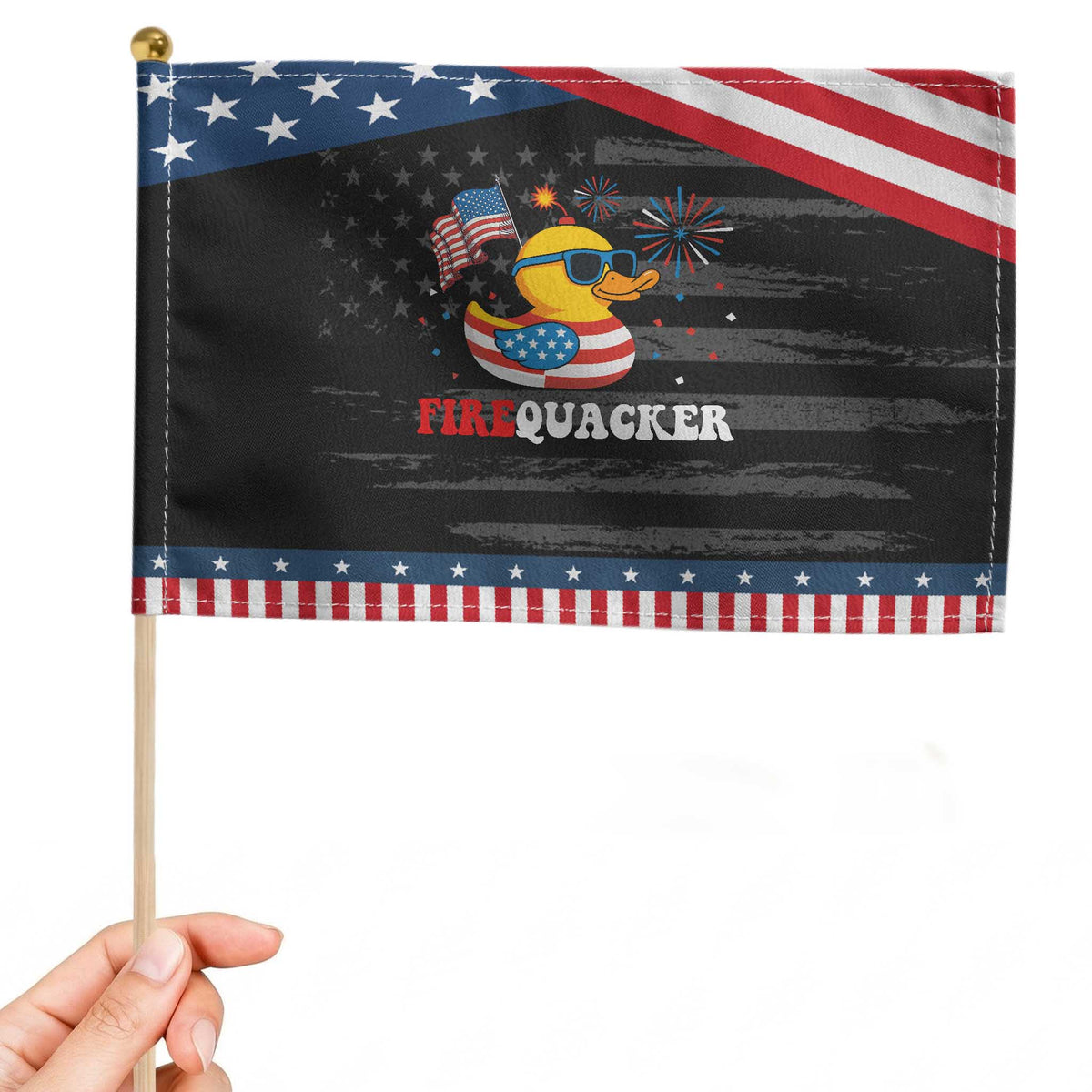Funny July 4th Patriotic Handheld Flag Duck Firequacker American Flag TS10 Distressed 8.2
