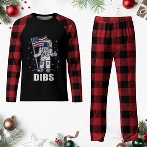 Funny Astronaut Dibs Moon Landing Plaid Pajama Set Patriotic Space USA Meme for 4th of July TS10 Buffalo Plaid Print Your Wear