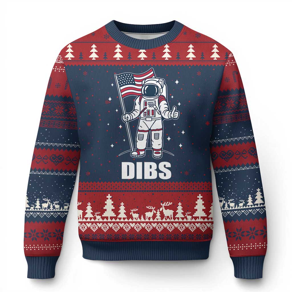 Funny Astronaut Dibs Moon Landing Ugly Christmas Sweater Patriotic Space USA Meme for 4th of July TS10 Navy Red Print Your Wear