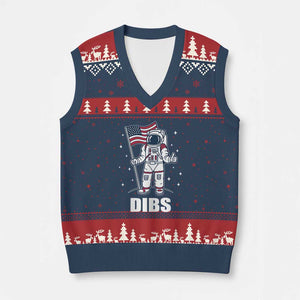 Funny Astronaut Dibs Moon Landing V-Neck Knit Sweater Vest Patriotic Space USA Meme for 4th of July TS10 Navy Red Print Your Wear