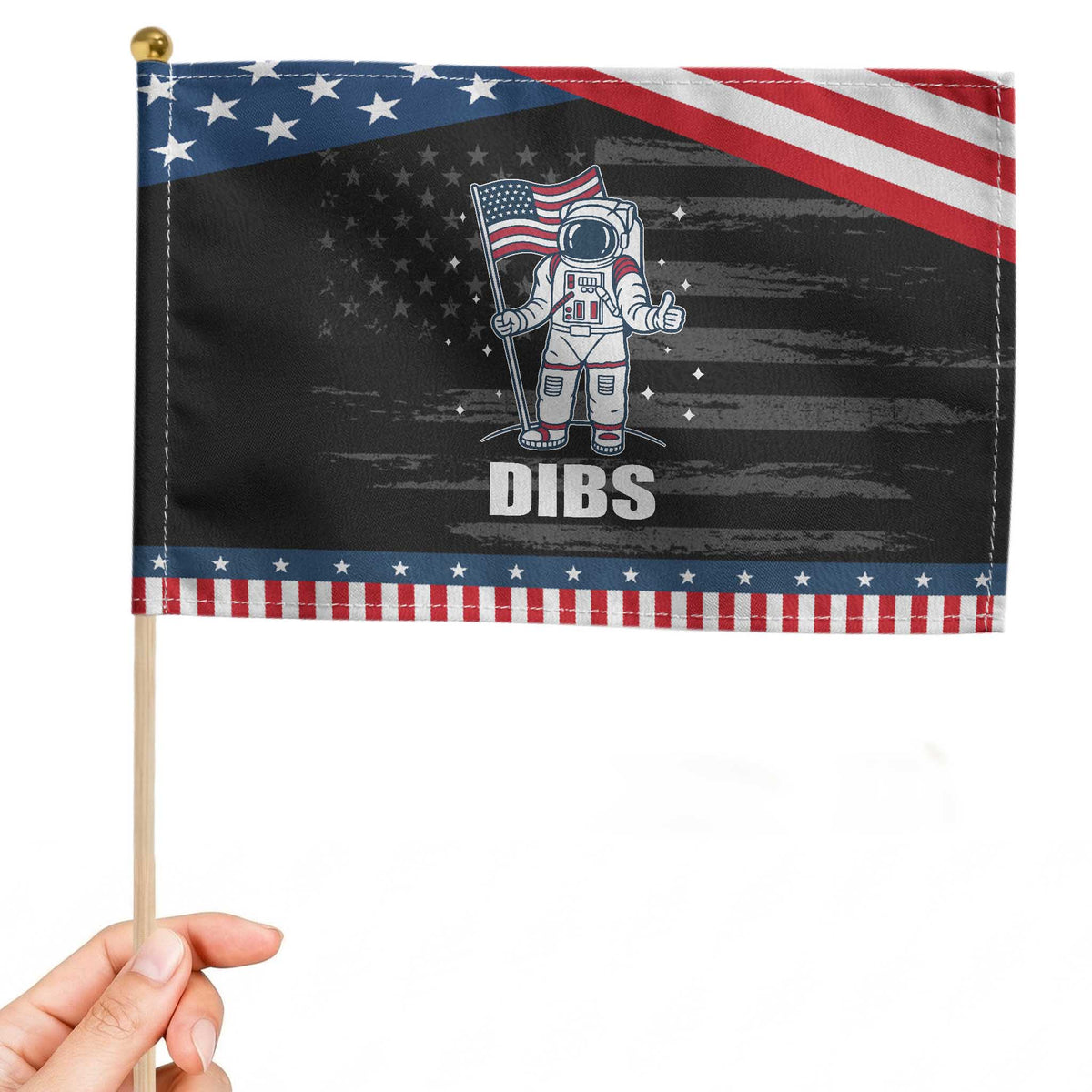Funny Astronaut Dibs Moon Landing Patriotic Handheld Flag Space USA Meme for 4th of July TS10 Distressed 8.2