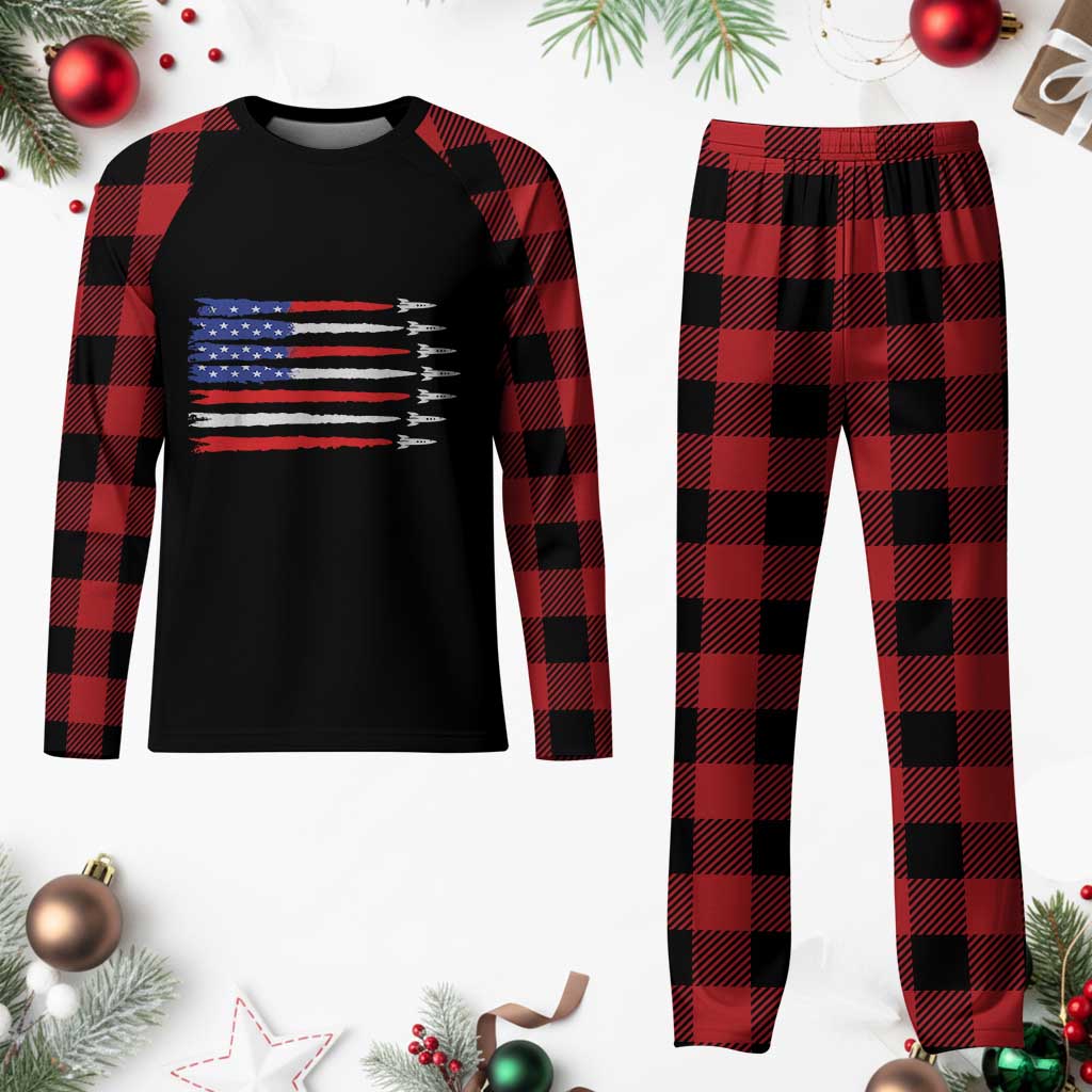 USA Flag Rocket Plaid Pajama Set Patriotic Space Red White Blue 4th of July TS10 Buffalo Plaid Print Your Wear