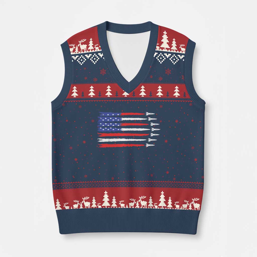 USA Flag Rocket V-Neck Knit Sweater Vest Patriotic Space Red White Blue 4th of July TS10 Navy Red Print Your Wear