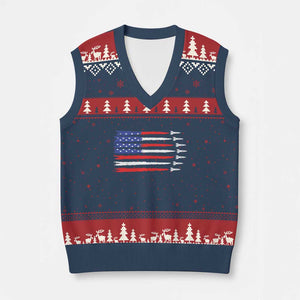 USA Flag Rocket V-Neck Knit Sweater Vest Patriotic Space Red White Blue 4th of July TS10 Navy Red Print Your Wear