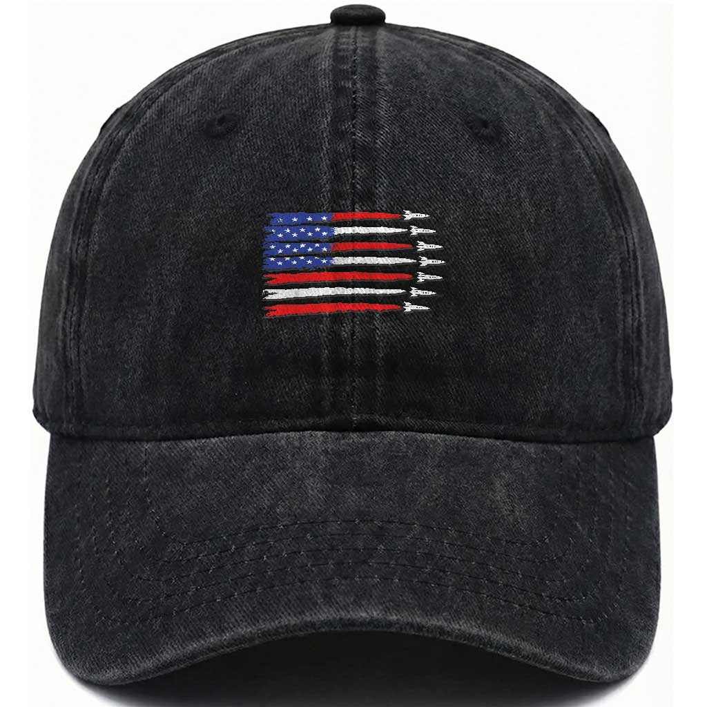 USA Flag Rocket Washed Cotton Baseball Cap Patriotic Space Red White Blue 4th of July TS10 Washed Cap Universal Fit Black Print Your Wear