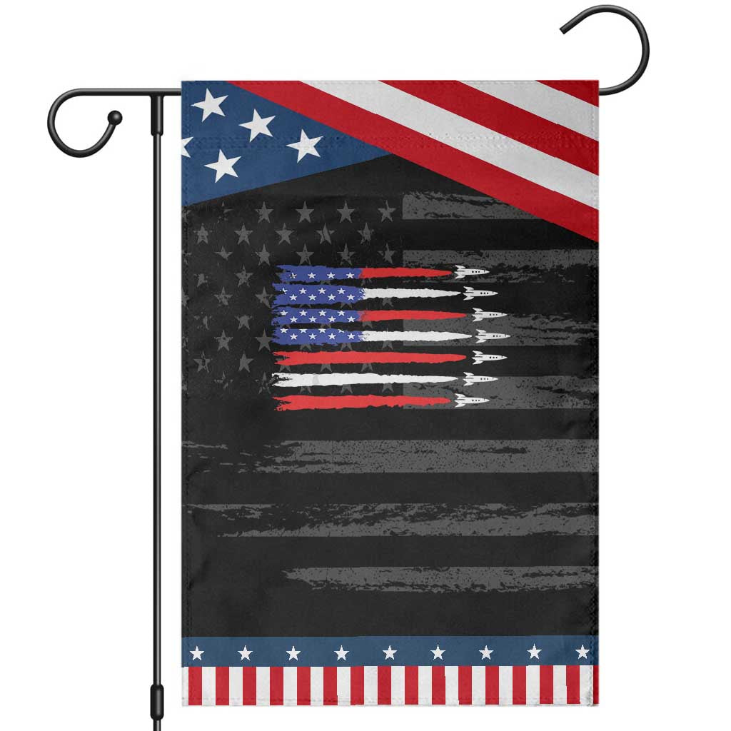 USA Flag Rocket Garden Flag Patriotic Space Red White Blue 4th of July TS10 Distressed Black Blue Print Your Wear