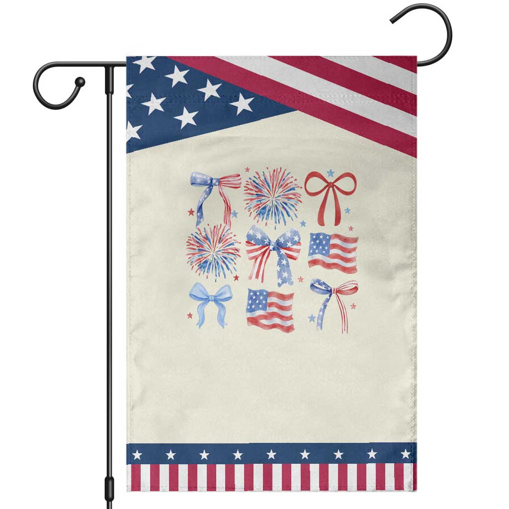 Coquette 4th Of July Garden Flag Patriotic Bow American Flag TS10 Modern Beige Blue Print Your Wear