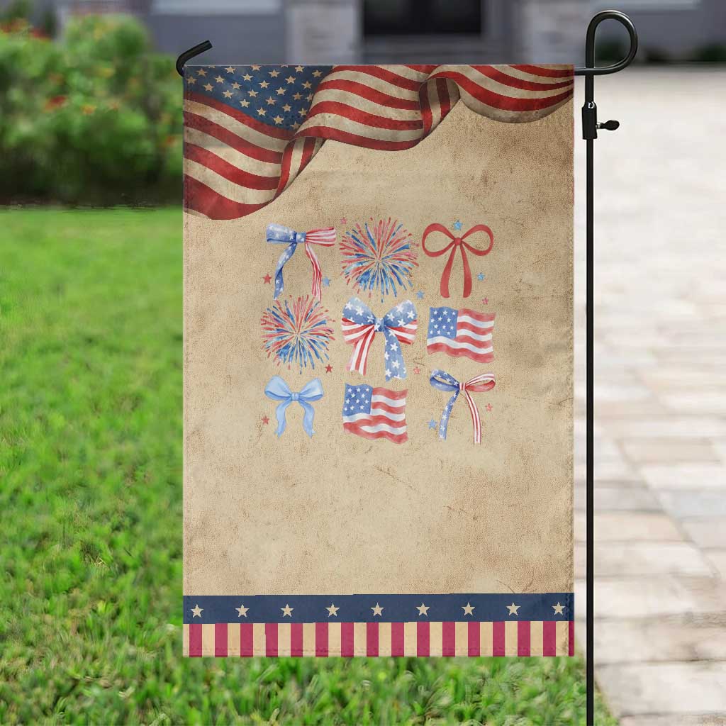 Coquette 4th Of July Garden Flag Patriotic Bow American Flag TS10 Vintage Rustic Tan Navy Print Your Wear