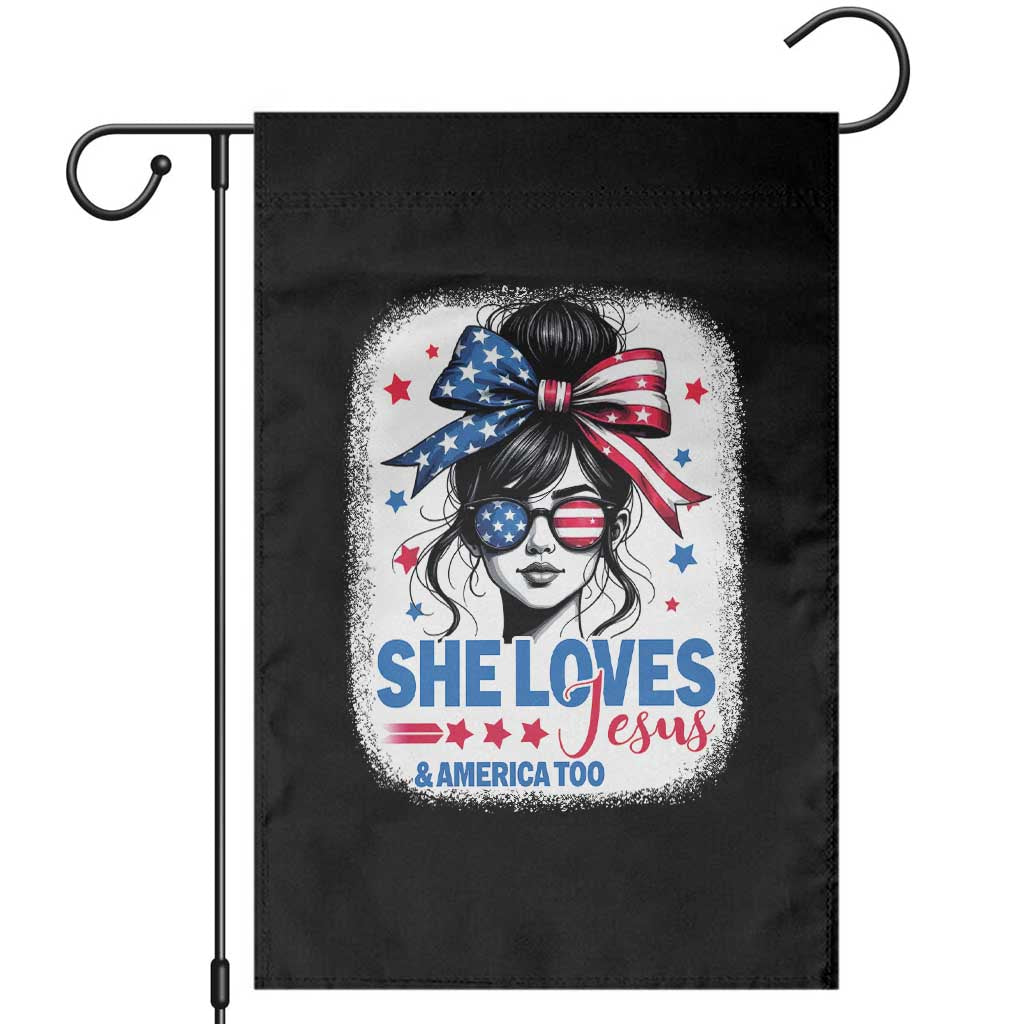 She Loves Jesus And America Too Garden Flag Christian 4th of July Messy Bun Flag TS10 Black Print Your Wear