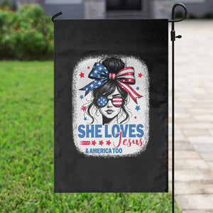 She Loves Jesus And America Too Garden Flag Christian 4th of July Messy Bun Flag TS10 Print Your Wear