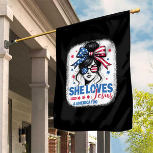 She Loves Jesus And America Too Garden Flag Christian 4th of July Messy Bun Flag TS10 Print Your Wear