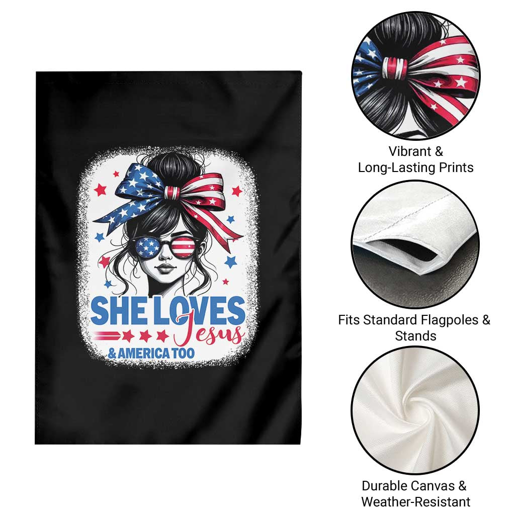She Loves Jesus And America Too Garden Flag Christian 4th of July Messy Bun Flag TS10 Print Your Wear