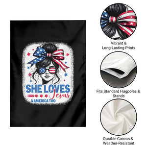 She Loves Jesus And America Too Garden Flag Christian 4th of July Messy Bun Flag TS10 Print Your Wear