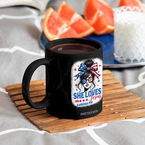 She Loves Jesus And America Too Coffee Mug Christian 4th of July Messy Bun Flag TS10 Print Your Wear