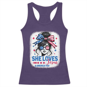She Loves Jesus And America Too Racerback Tank Top Christian 4th of July Messy Bun Flag TS10 Purple Print Your Wear