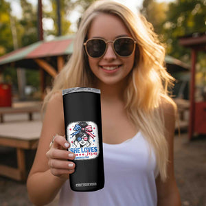 She Loves Jesus And America Too Skinny Tumbler Christian 4th of July Messy Bun Flag TS10 Print Your Wear