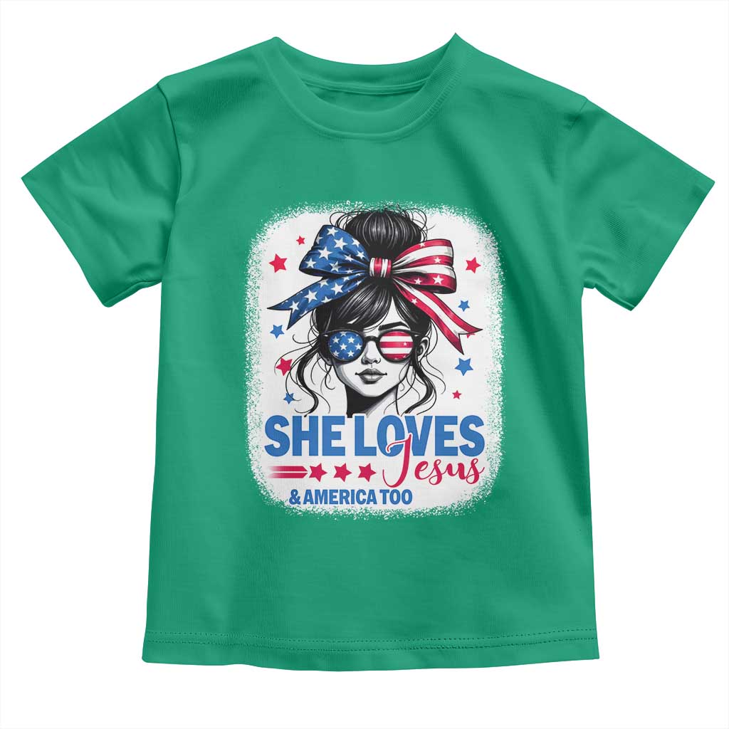 She Loves Jesus And America Too Toddler T Shirt Christian 4th of July Messy Bun Flag TS10 Irish Green Print Your Wear