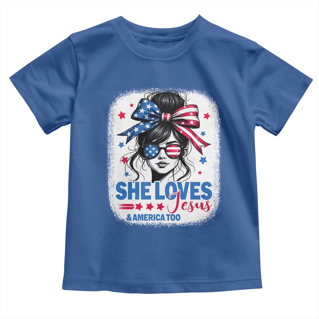 She Loves Jesus And America Too Toddler T Shirt Christian 4th of July Messy Bun Flag TS10 Royal Blue Print Your Wear