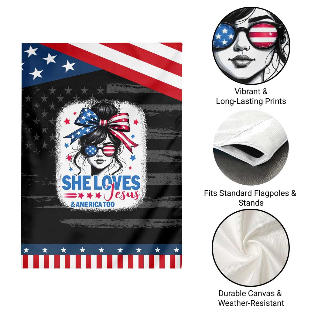 She Loves Jesus And America Too Garden Flag Christian 4th of July Messy Bun Flag TS10 Print Your Wear