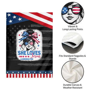 She Loves Jesus And America Too Garden Flag Christian 4th of July Messy Bun Flag TS10 Print Your Wear