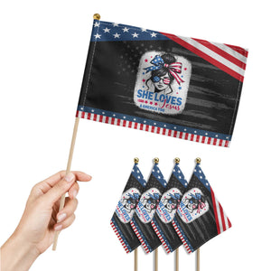 She Loves Jesus And America Too Patriotic Handheld Flag Christian 4th of July Messy Bun Flag TS10 Print Your Wear
